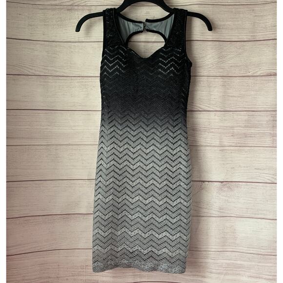 Emerald Sundae Dresses & Skirts - Emerald Sundae Black Gray Chevron Lace Formal Dress Ombre Bodycon Keyhole Size S